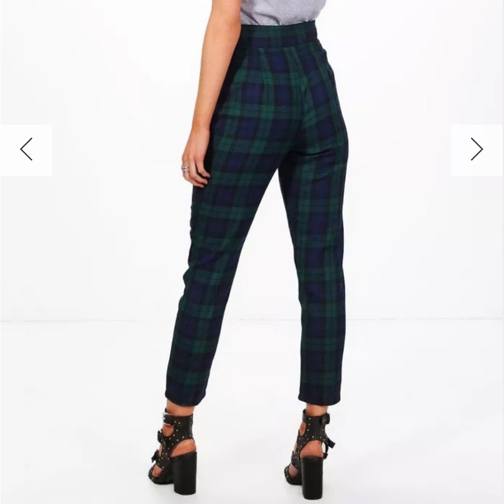 Boohoo Petite High Waisted Check Tapered Pants